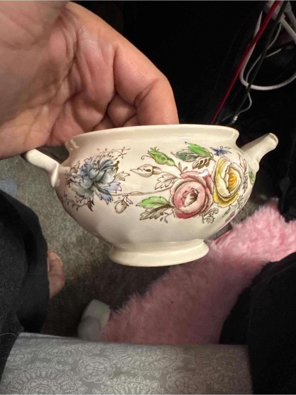 Sheraton Floral Ceramic Sugar Bowl in Cream with Pink Yellow Accents
